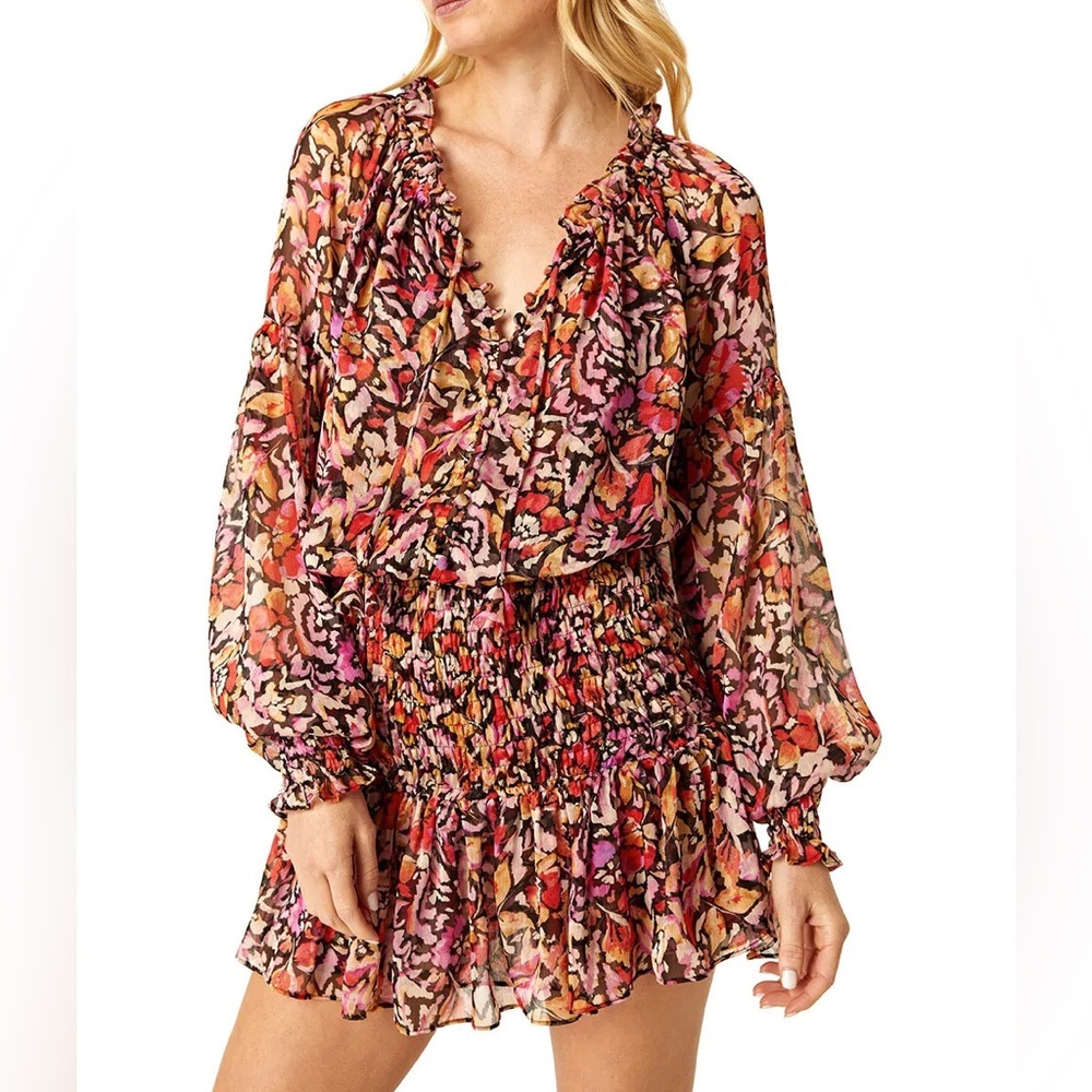 Misa Los Angeles Celina Dress in Fire Floral Feminine - Red, Pink, Black XS Gorg